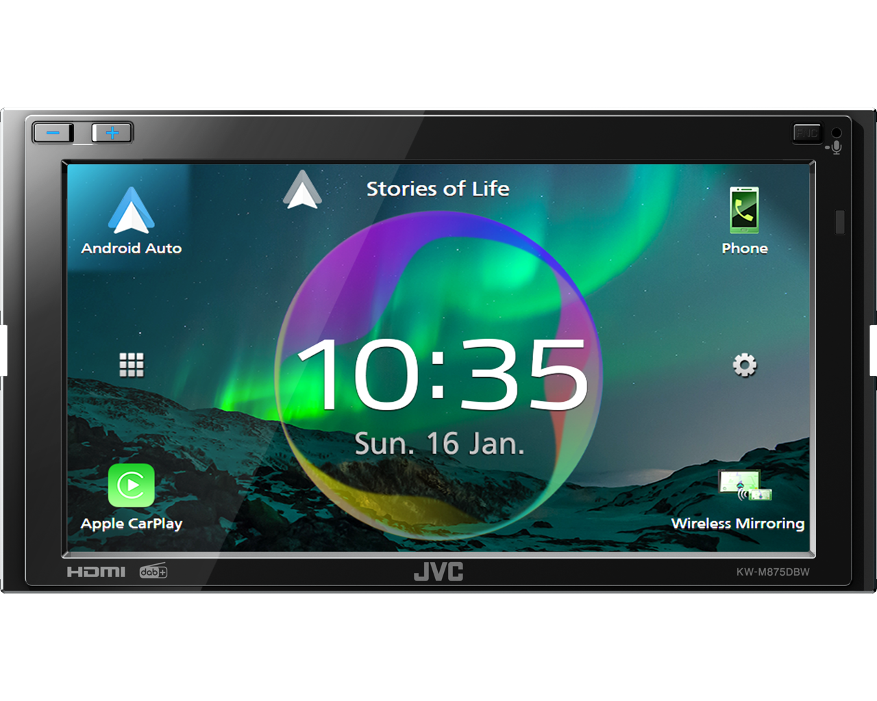 JVC KW-M875DBW - 6.8 Inch Wireless Apple CarPlay Android Auto Mirroring DAB Bluetooth Stereo
