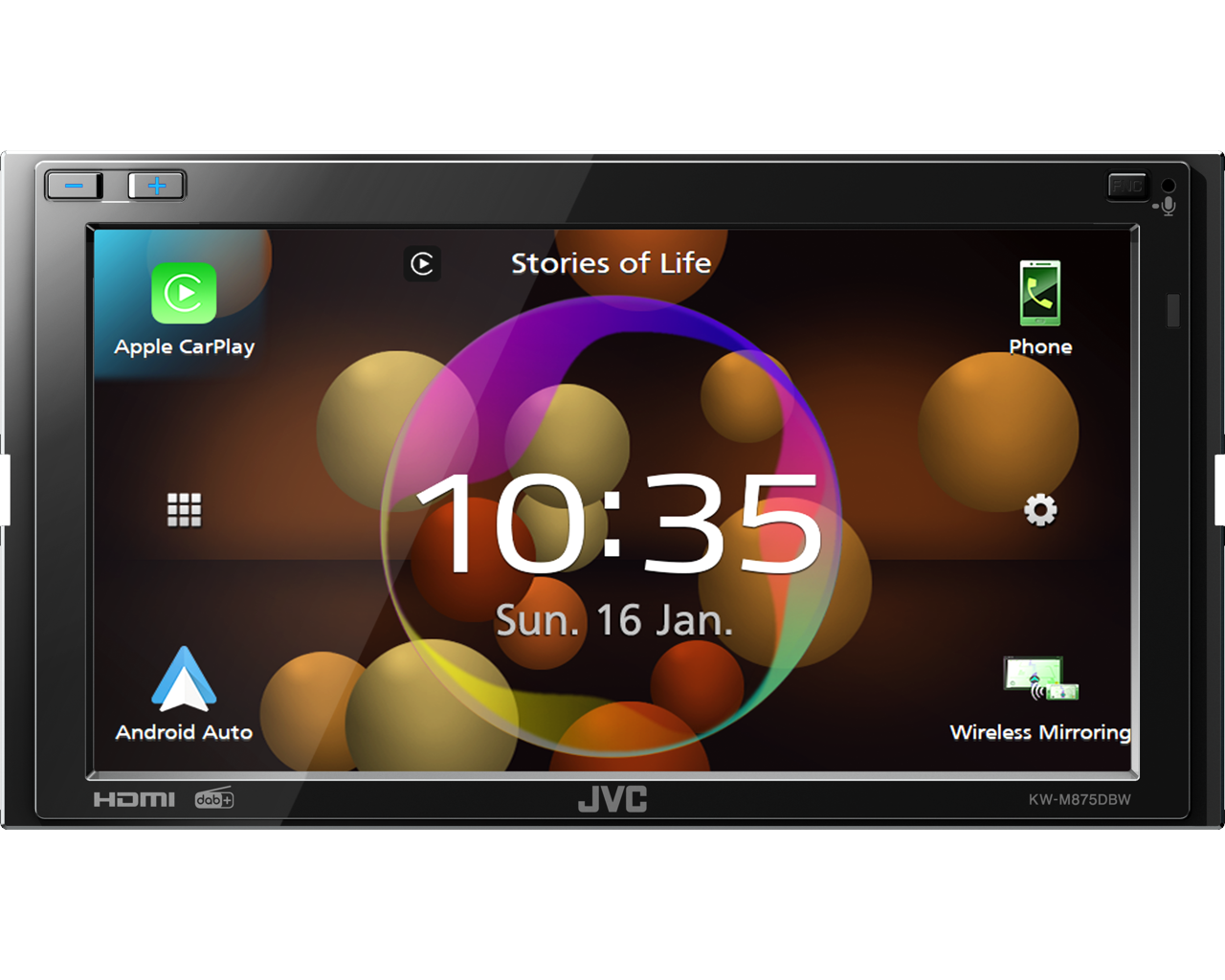 JVC KW-M875DBW - 6.8 Inch Wireless Apple CarPlay Android Auto Mirroring DAB Bluetooth Stereo