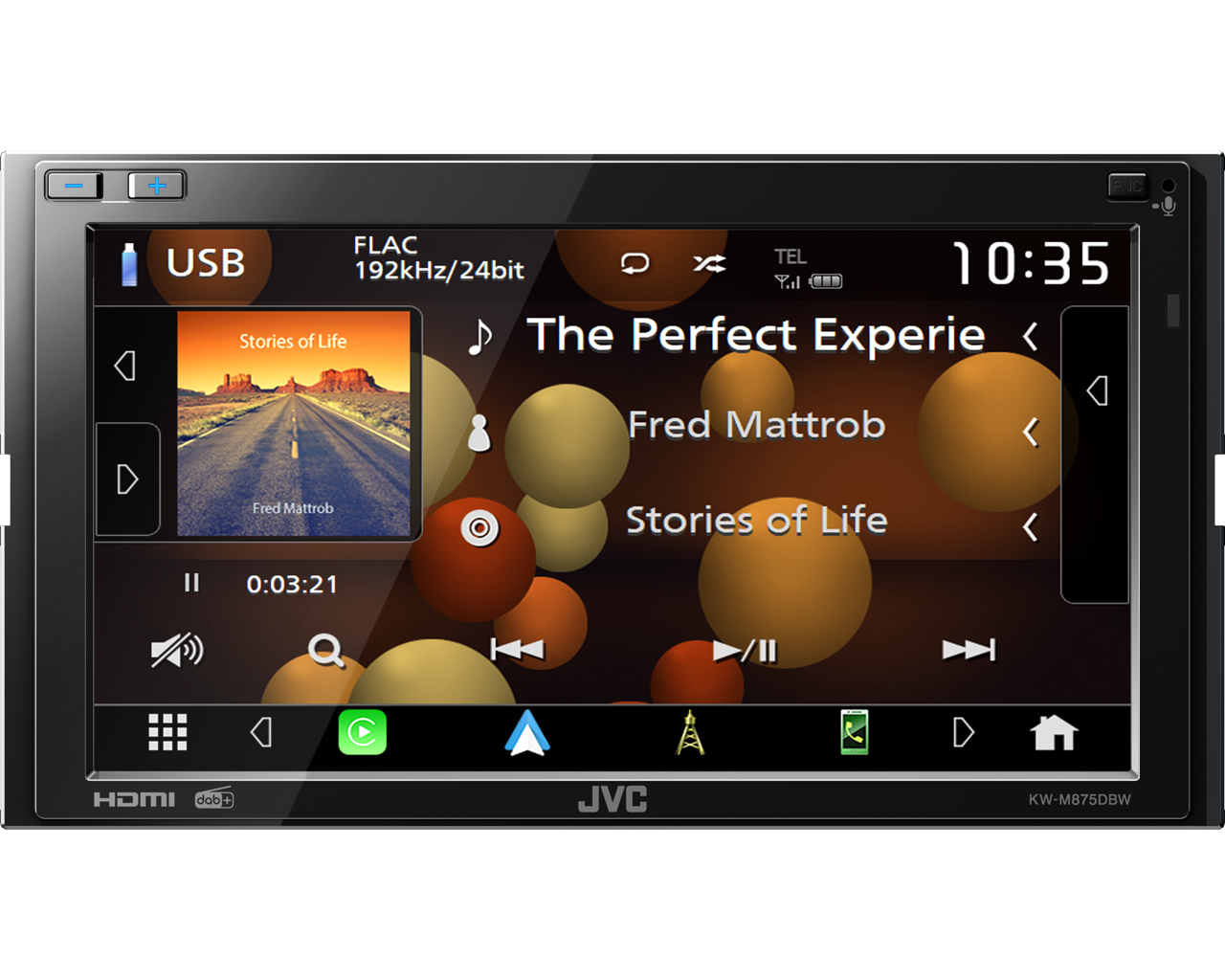 JVC KW-M875DBW - 6.8 Inch Wireless Apple CarPlay Android Auto Mirroring DAB Bluetooth Stereo
