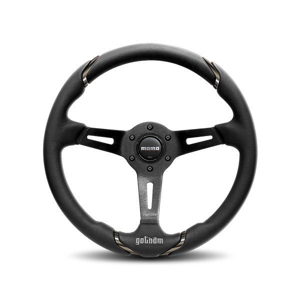 Momo Gotham - Black Leather Dark Chrome Inserts Steering Wheel
