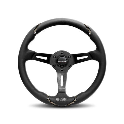 Momo Gotham - Black Leather Dark Chrome Inserts Steering Wheel