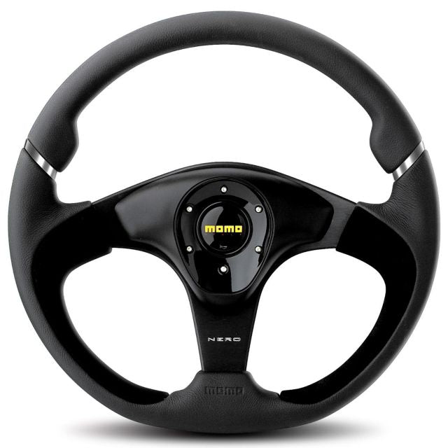 Momo Nero -  Leather Rim Suade Grip Black Steering Wheel