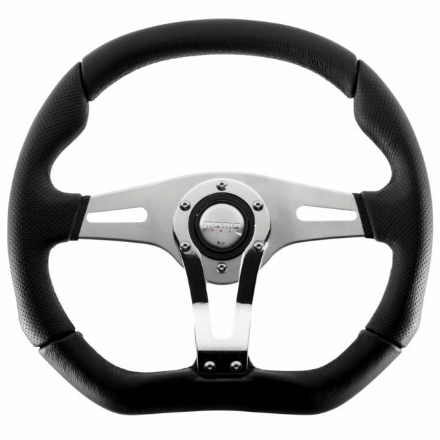 Momo Trek R - Black Leather Chrome/Silver Spoke Steering Wheel