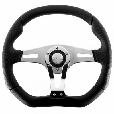 Momo Trek R - Black Leather Chrome/Silver Spoke Steering Wheel