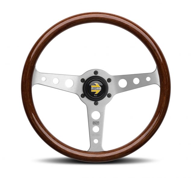 Momo INDY Heritage Mahogany Wood  Silver Spoke Steering Wheel