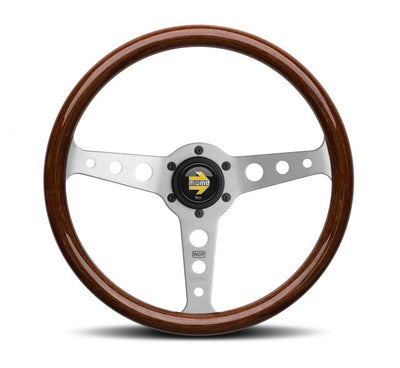 Momo INDY Heritage Mahogany Wood  Silver Spoke Steering Wheel