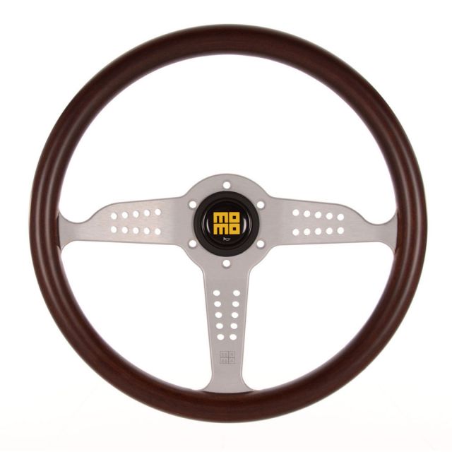 Momo Grand Prix - Mahogany Wood Steering Wheel Silver Spoke 350mm