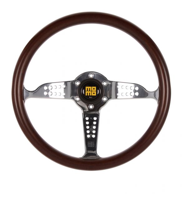 Momo SUPER GRAND PRIX - Mahogany Wood Chrome Spoke Steering Wheel