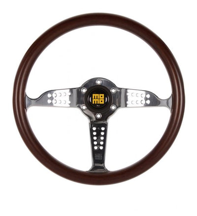 Momo SUPER GRAND PRIX - Mahogany Wood Chrome Spoke Steering Wheel