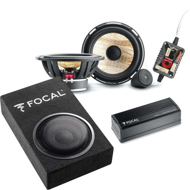 Focal 8" Bass Enclosure + Flax 6.5" Component Speakers + Amp Package Deal