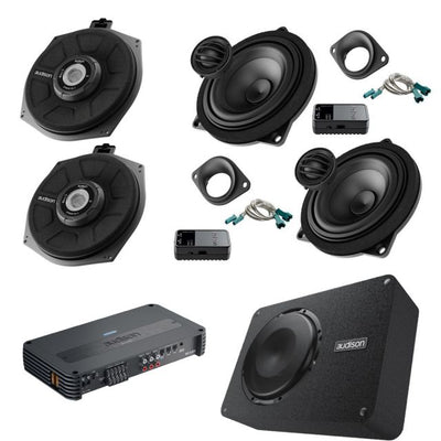 Audison BMW 4" Component Speakers + Underseat Subs + 5 Channel Amp Bass