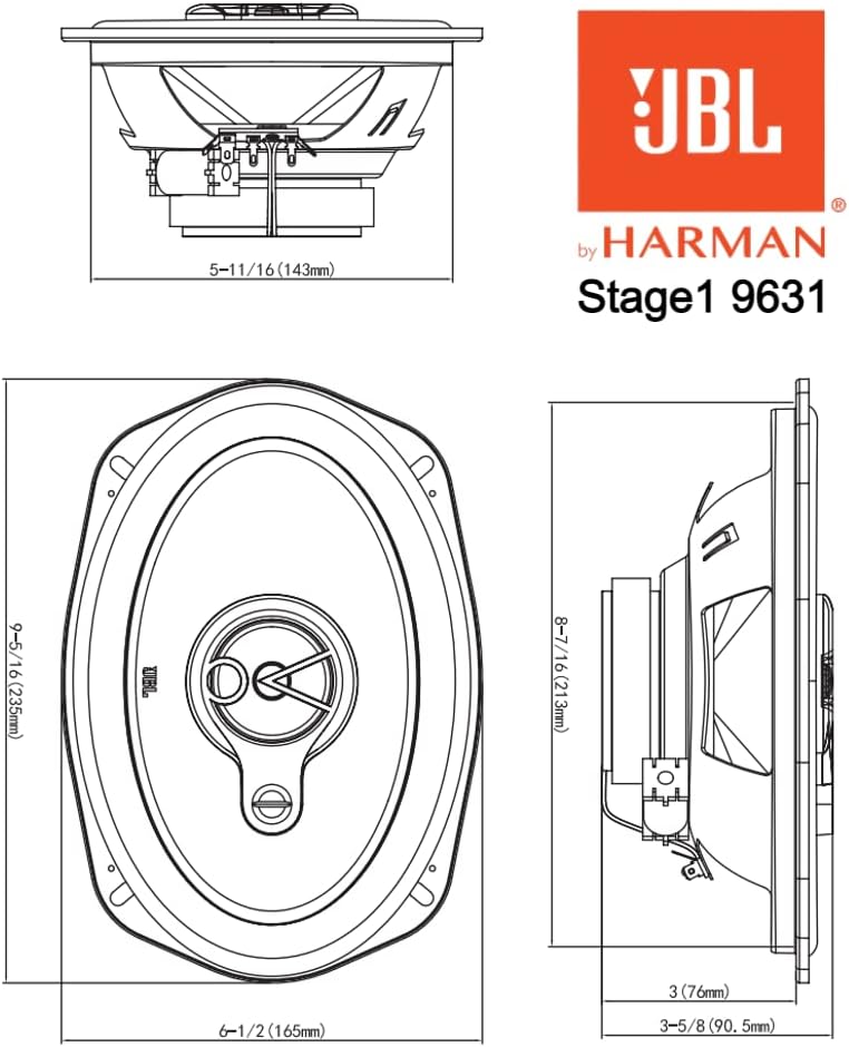 JBL Stage1 9631 - 6" x9" 3-Way Coaxial Shelf Car Speakers 300W