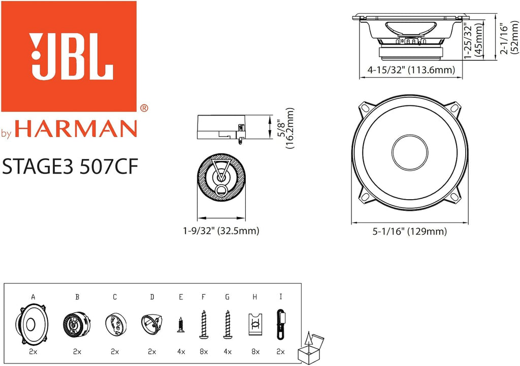 JBL STAGE3 507CF - 5.25" 2-Way Component Car Door Speakers 270W