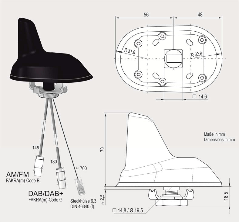 DAB+/ FM and AM vehicle roof mount Shark Fin Aerial Antenna
