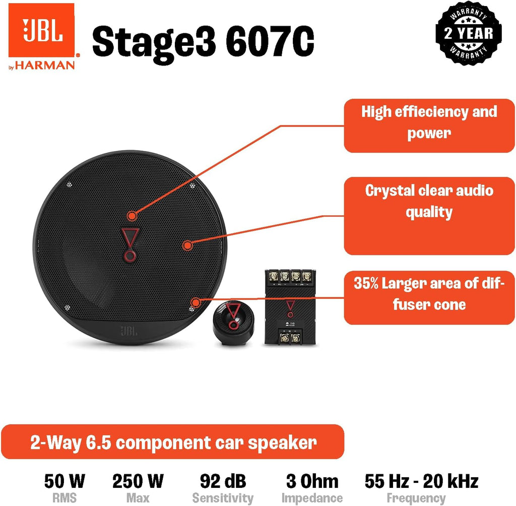 JBL STAGE3 607C - 6.5" 2-Way Component Speakers 500W Total Power