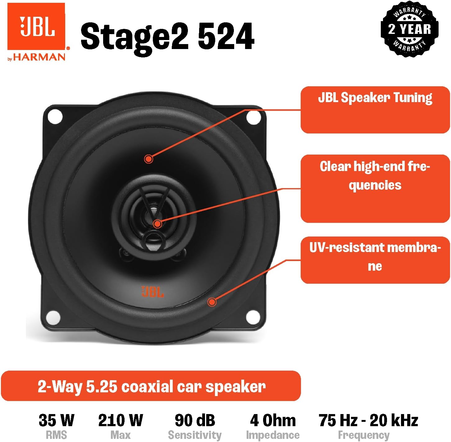 JBL STAGE2 524 - 5.25" 2 Way Coaxial Speakers 420W Total Power