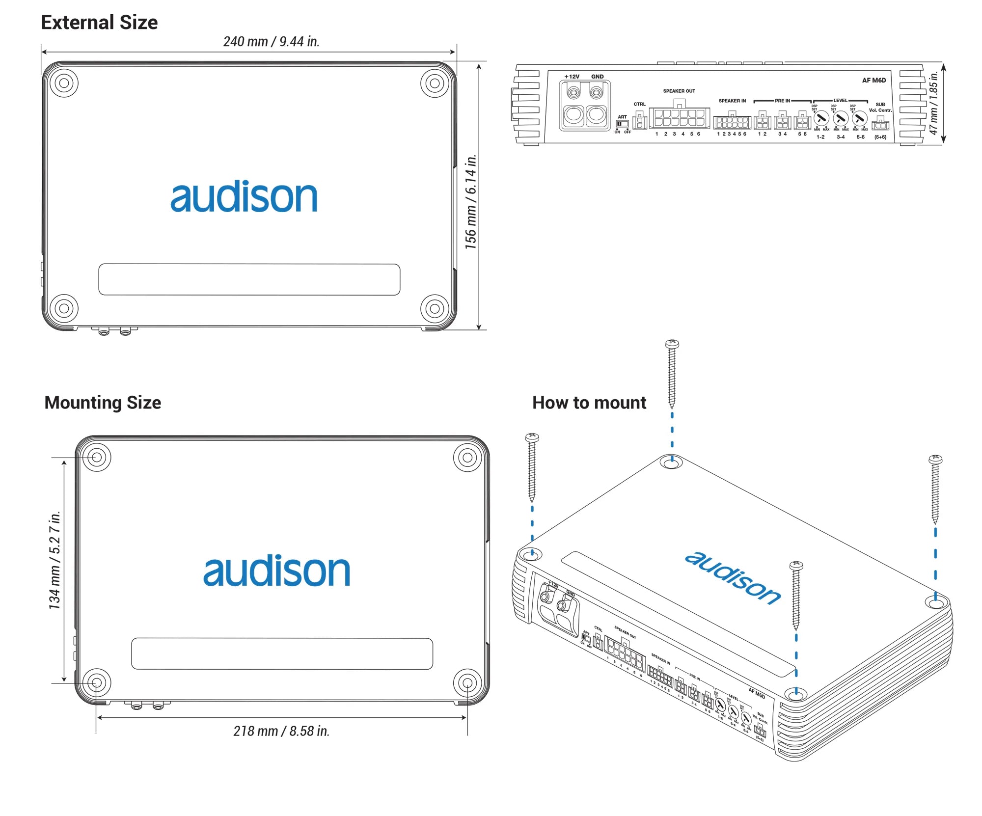 Audison AF M6D - Forza 6 Channel D-Class Amplifier 6 x 220W @ 2ohm