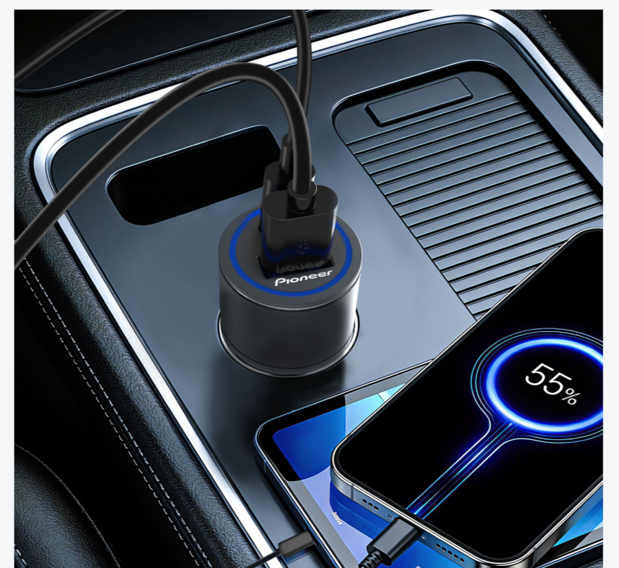 Pioneer SDA-CG110CA Dual USB-C & USB-A Fast Car Charger with Blue Led Indicator