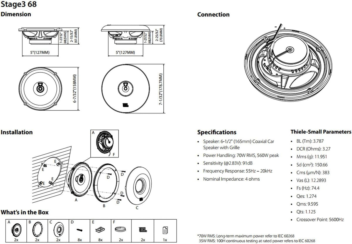 JBL Stage3 68 - Gen2 6.5″ 2 Way Coaxial Car Speaker 560W