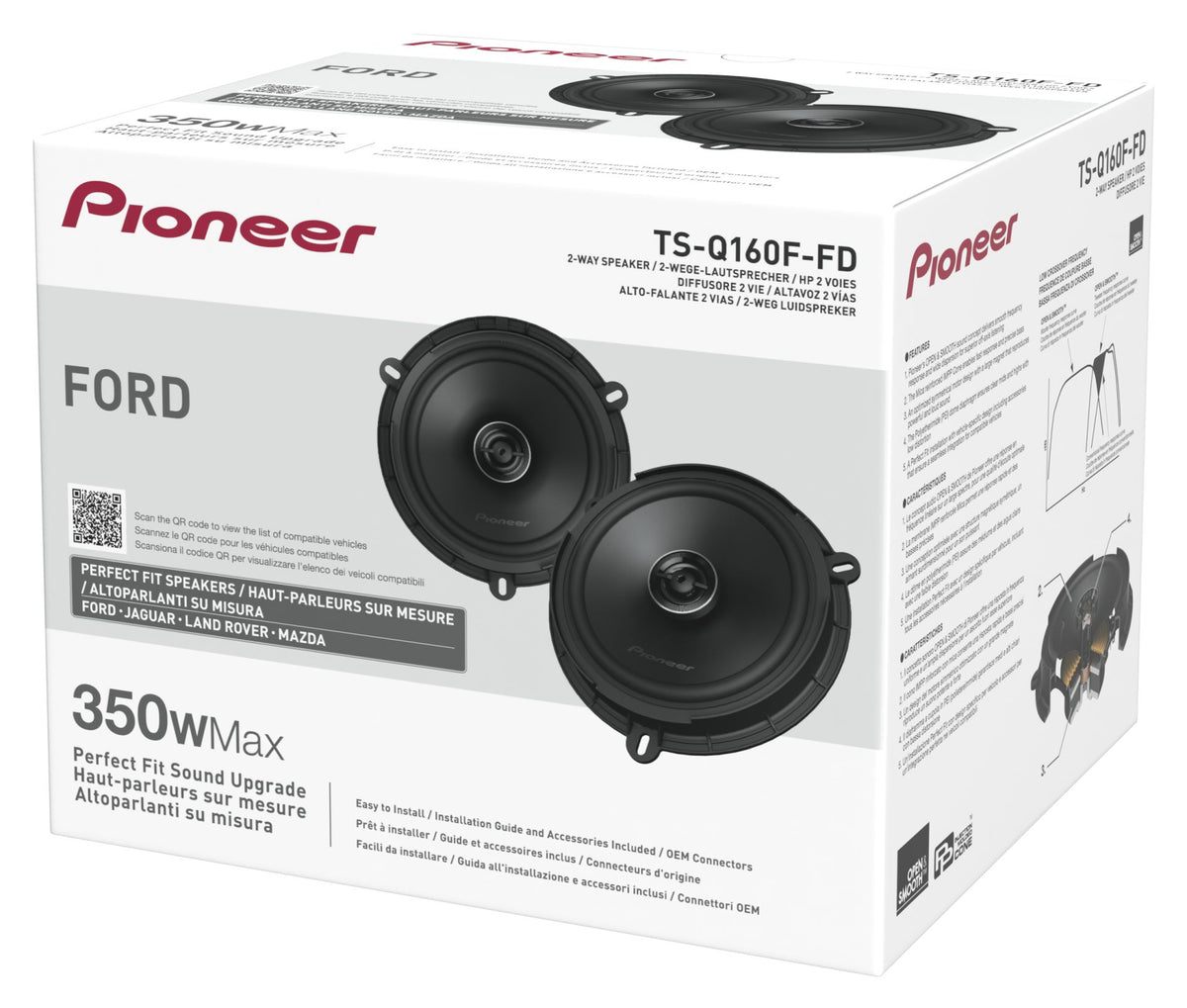 Pioneer TS-Q160F-FD 6.5" (16.5cm) 2 Way Custom Fit Coaxial Speaker For Ford, Jaguar, Land Rover & Mazda