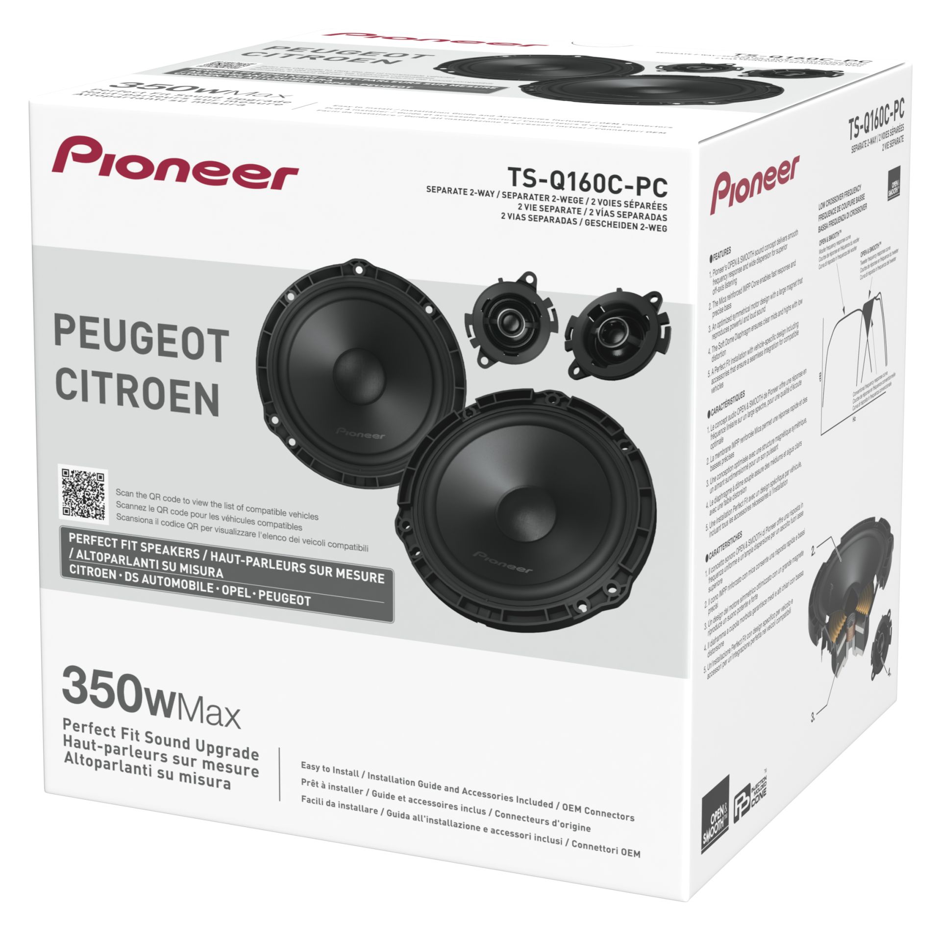 Pioneer TS-Q160C-PC 6.5" (16.5cm) 2 Way Custom Fit Component Speaker For Peugeot & Citroen