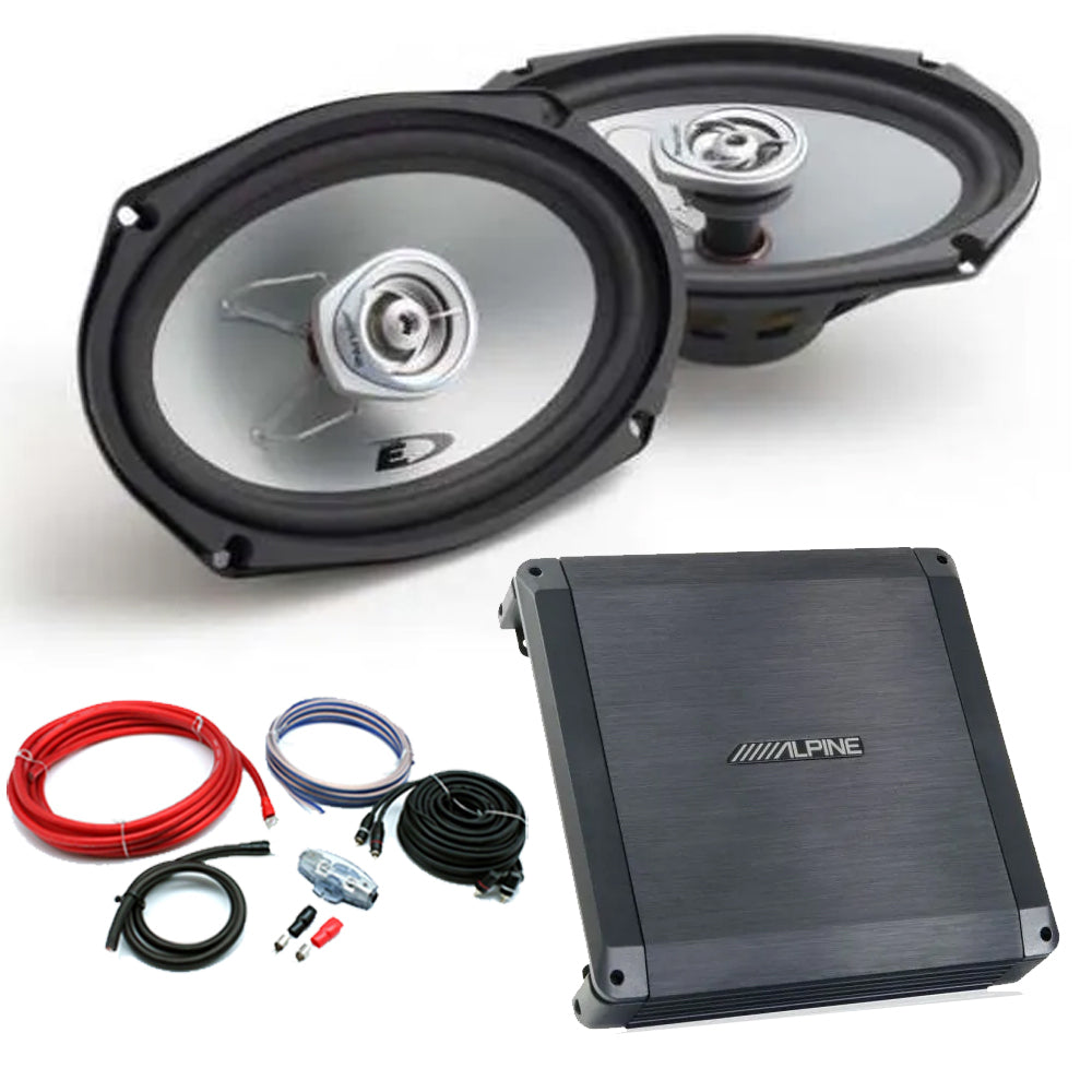 Alpine SXE 6"x9" 2-Way Coaxial Shelf Speakers & Amplifier Package