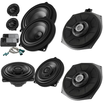 Audison BMW 4" 2-Way Front Components & Rear Coaxial Speaker & Underseat Subwoofer