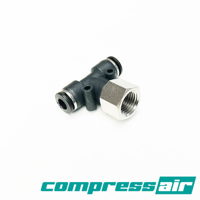 Threaded Tee - 1/4" FNPT To 1/4" PTC X 1/4" PTC