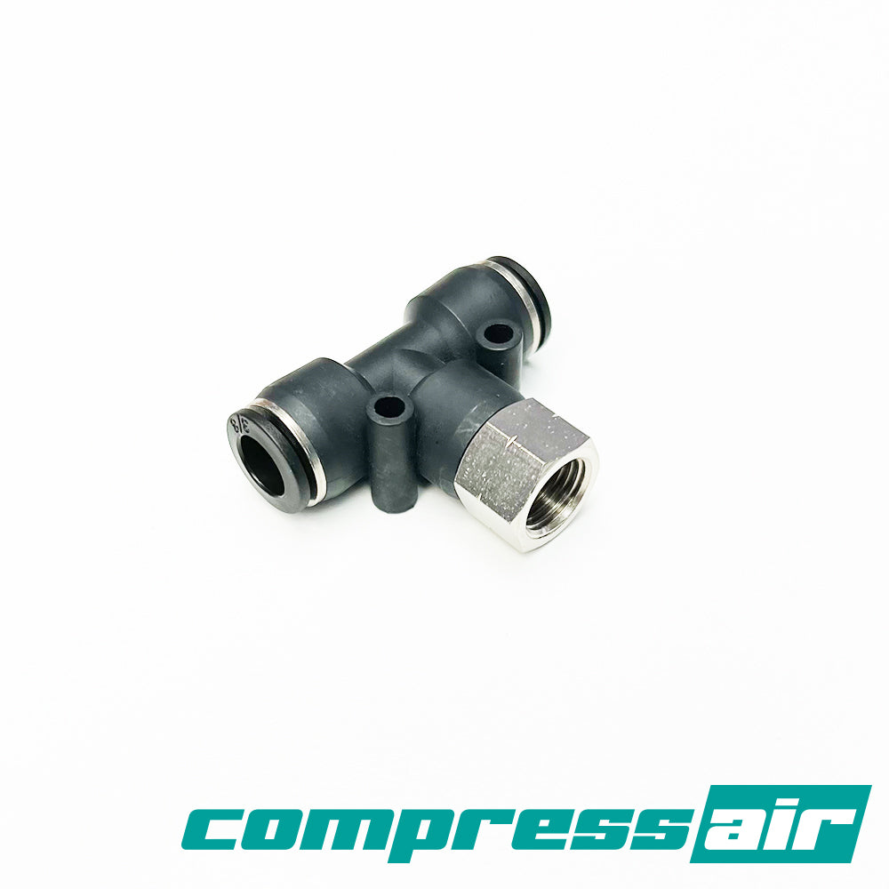 Threaded Tee - 1/4" FNPT To 3/8" PTC X 3/8" PTC