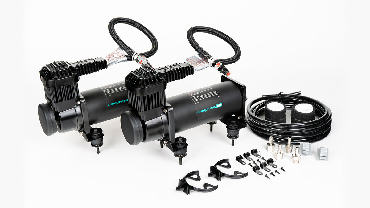 Air Suspension Air Compressor With Reduced Vibration Satin Black Dual Kit