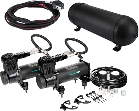 3 Gallon Seamless Tank with DUAL CA444 Black Quieter Compressor + 2ND Compressor Harness Including All Hardware