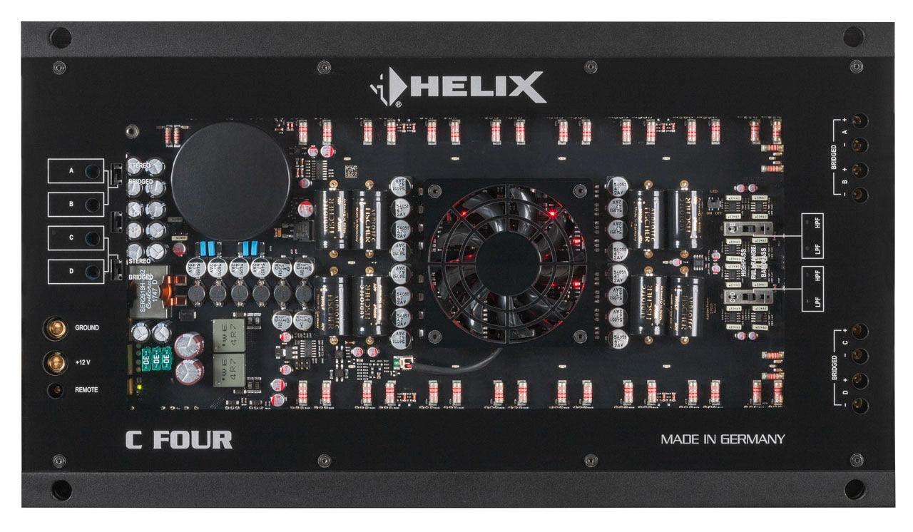 HELIX C FOUR 4-channel car high-end amplifier with integrated, active crossover 4 x 150 Watts