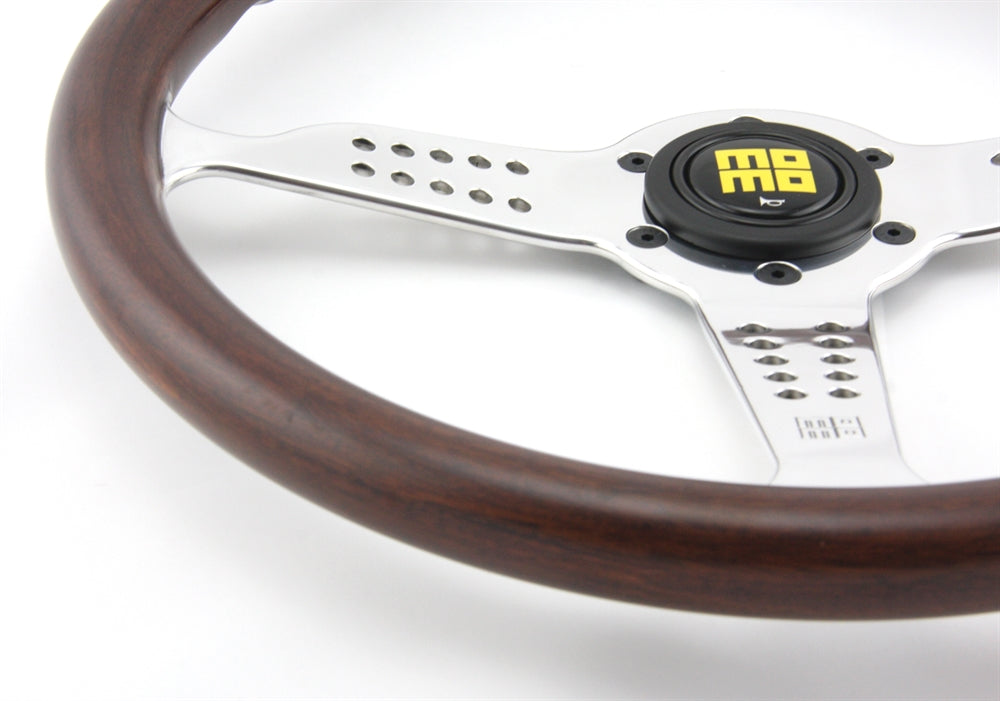 Momo SUPER GRAND PRIX - Mahogany Wood Chrome Spoke Steering Wheel