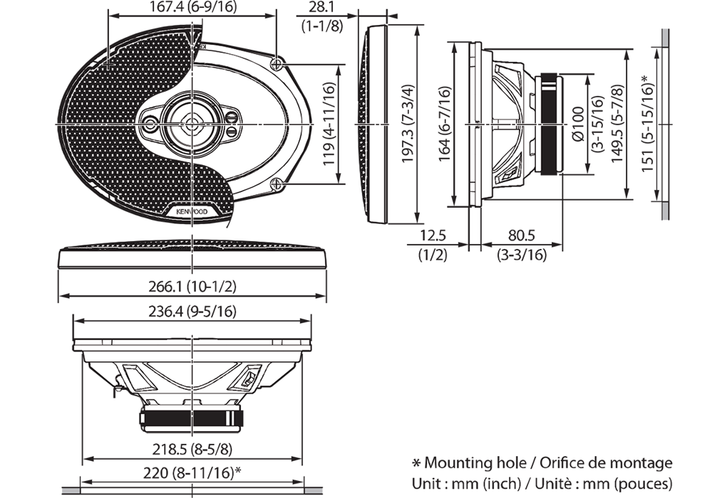 Kenwood KFC-PS6997 -6" x 9" 5-Way Coaxial Car Shelf Speakers 720W
