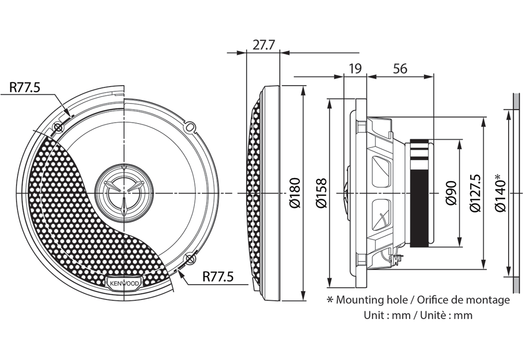 Kenwood KFC-X1741 - 17cm Bracket Mount 2-way High Grade X-Series Car Speaker 240W
