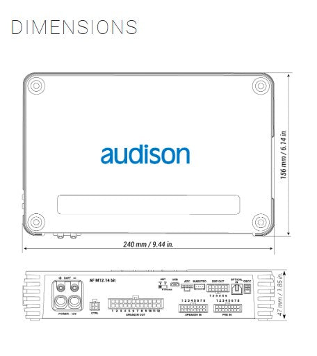 Audison Forza AF M12.14 bit 14 CH DSP + 12 x 90 W @ 2 ohm D-class Fully Bridgeable Amplifier