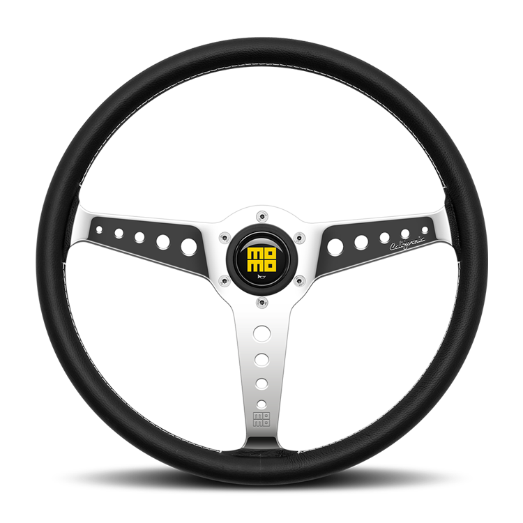 MOMO California Black Leather with Polished Chrome Spokes Steering Wheel