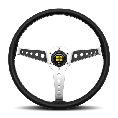 MOMO California Black Leather with Polished Chrome Spokes Steering Wheel
