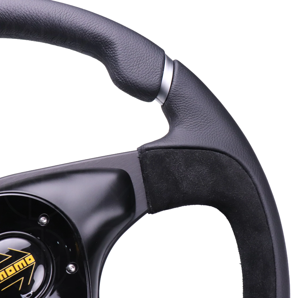 Momo Nero -  Leather Rim Suade Grip Black Steering Wheel