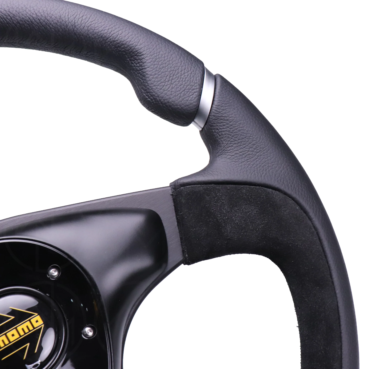 Momo Nero -  Leather Rim Suade Grip Black Steering Wheel