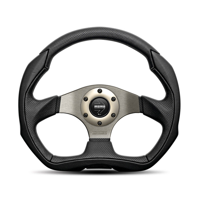 Momo Eagle - Black Leather with Aluminium Centre 350mm