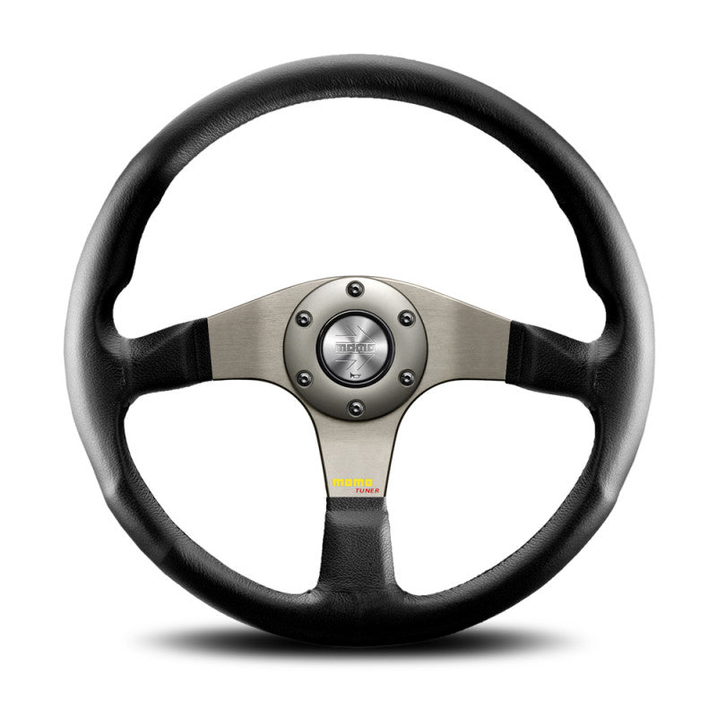 MOMO Tuner - Black Leather Anthracite Aluminium Spokes Steering Wheel