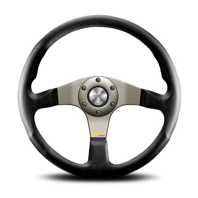 MOMO Tuner - Black Leather Anthracite Aluminium Spokes Steering Wheel
