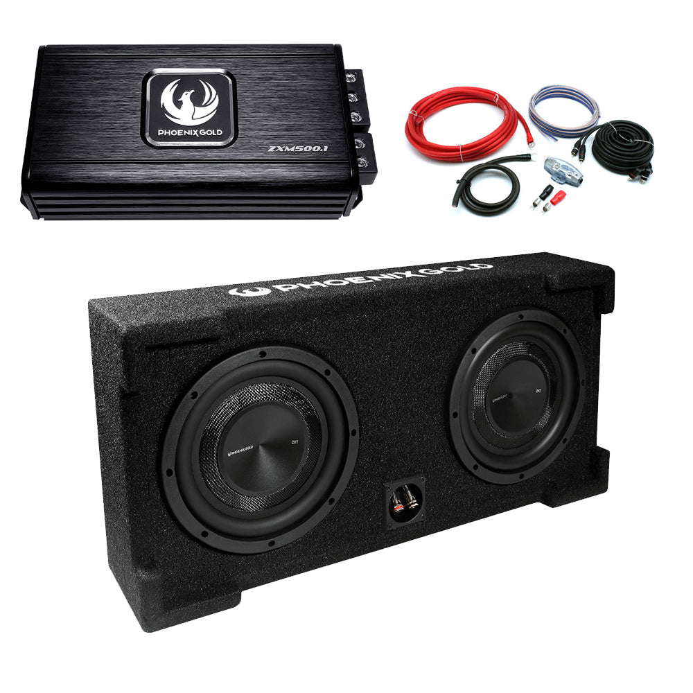 Phoenix Gold 8" Twin Slim Amplifier & Subwoofer Box Enclosure Package 250W
