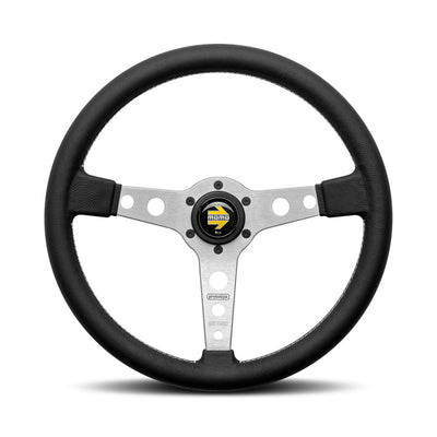 Momo Prototipo - Black Leather Silver Spoke Steering Wheel