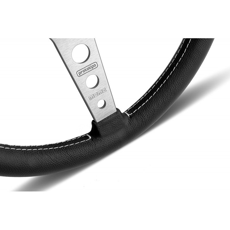Momo Prototipo - Black Leather Silver Spoke Steering Wheel