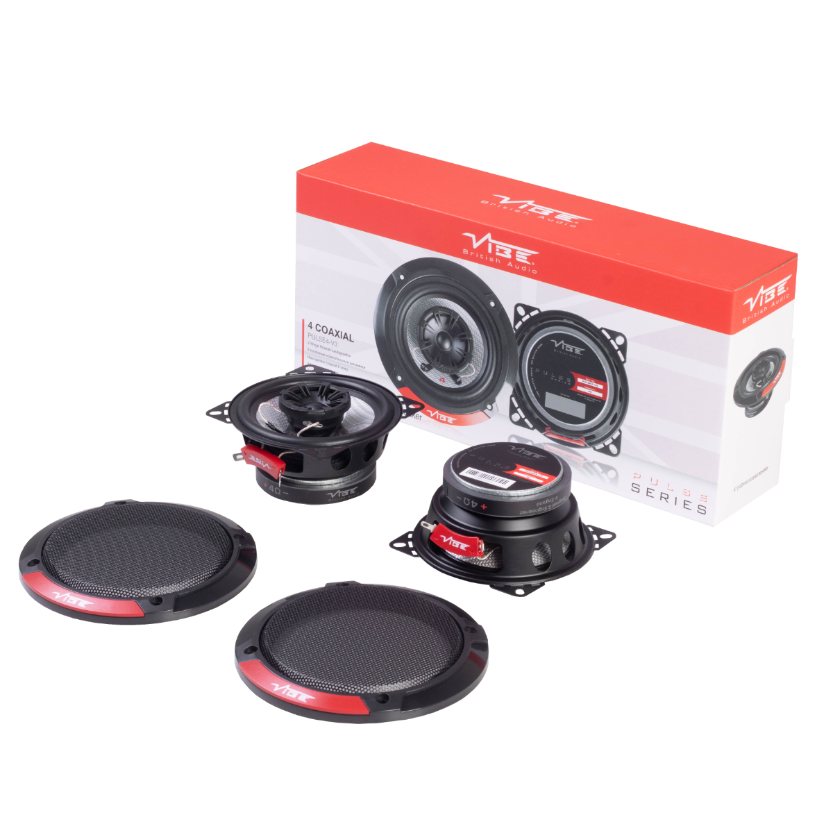 Vibe PULSE 4-V3 - 10cm 4" 2-Way Coaxial Car Speakers with Grills