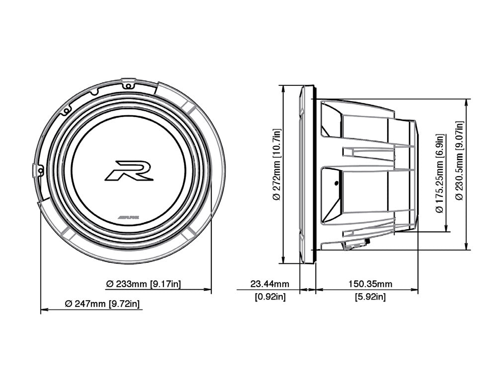 Alpine R2-W10D2 - 10" Type R Series Dual 2 Ohm Car Subwoofer 2250W