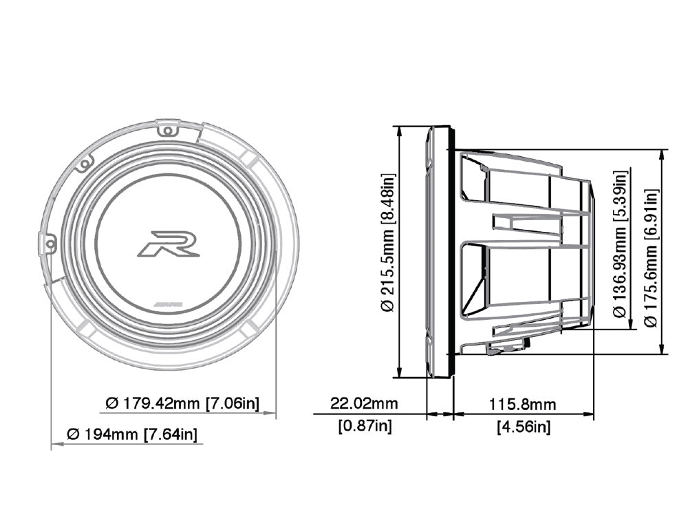 Alpine R2-W8D4 - 8" Type R Series Dual 4 Ohm Car Subwoofer 1000W