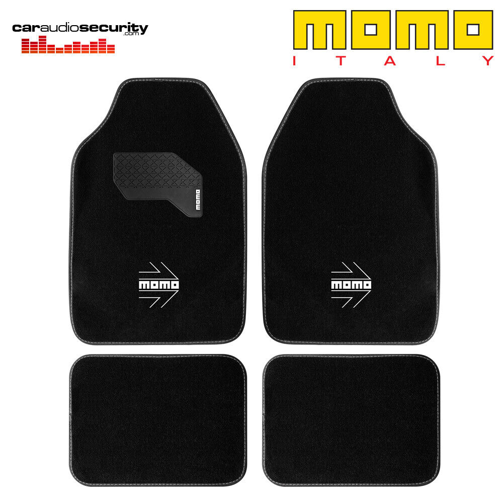 MOMO CM015BW - Universal Car Floor Mat White Stitch Arrow Design Logo Set of 4